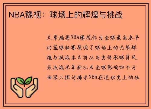 NBA豫视：球场上的辉煌与挑战